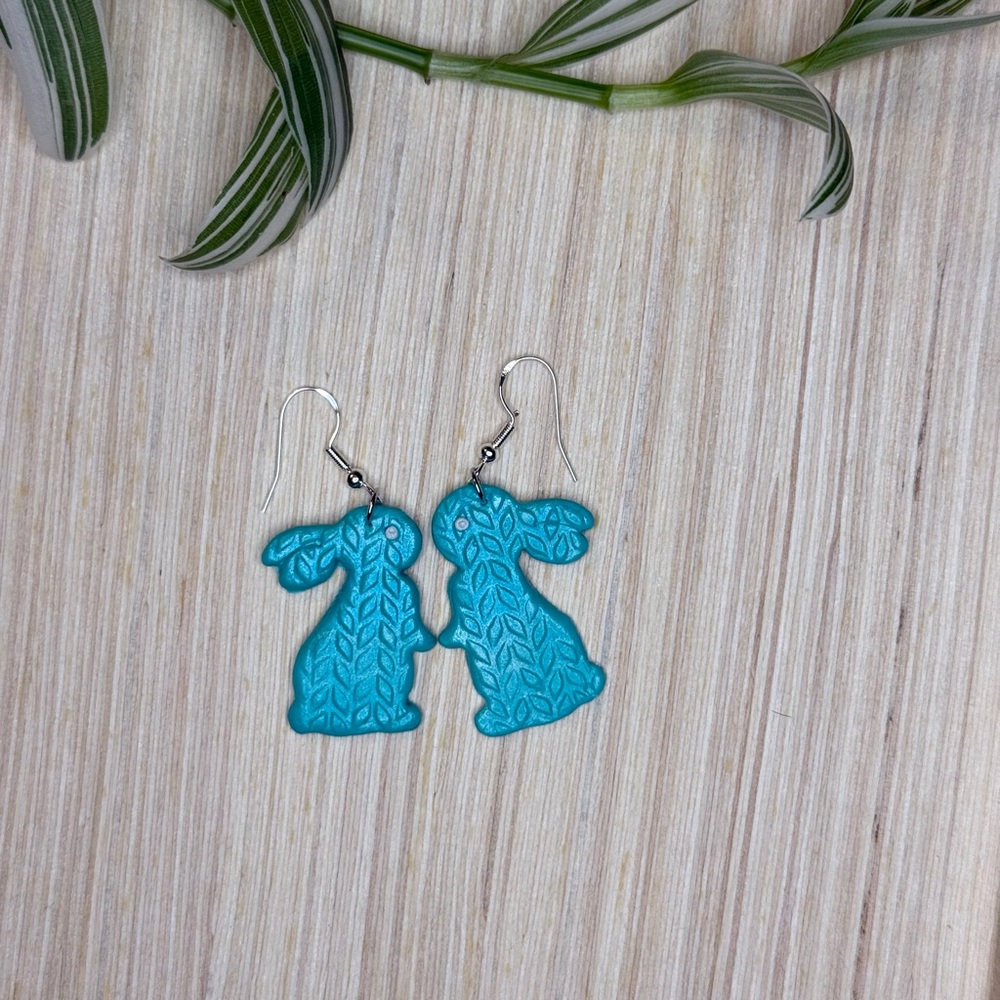 Teal Bunny Dangle Earrings | Handmade Polymer Clay | Cottagecore Spring Easter